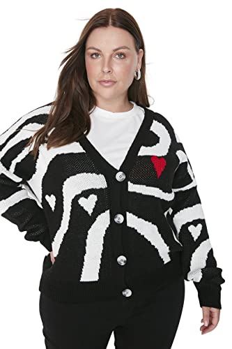 Trendyol Damski regularny standardowy kołnierz z klapą dzianina plus size kardigan sweter, Czarny, XL