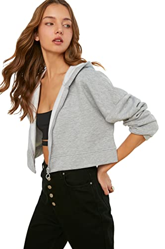 Trendyol Damska bluza z kapturem Gray Crop Knitted singard Hooded Sweatshirt, M