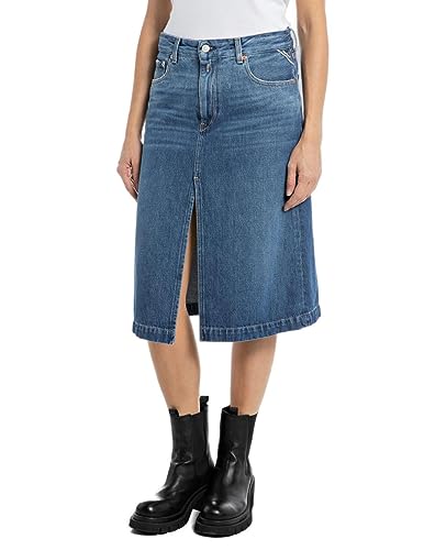Replay spódnica jeansowa damska midi, 009 Medium Blue