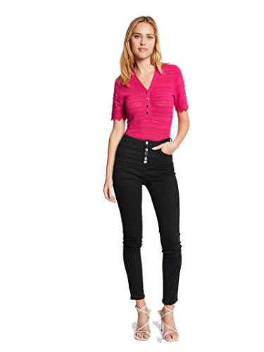 Morgan damski sweter z krótkim rękawem z ażurowymi detalami MISHI ciemnoróżowy TXL, Piwonia, XL