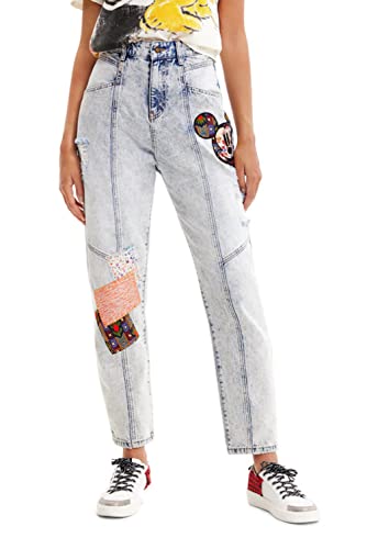Desigual Damskie spodnie_naszywka M, 5053 Denim Medium Wash, NIEBIESKI, XL