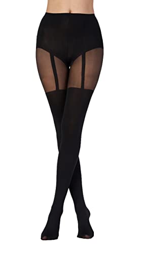 Pretty Polly Damskie rajstopy Suspender Tights, 40 DEN, czarne (Black Black), One Size (rozmiar producenta: OS) (1 opakowanie), czarny (Black Black)