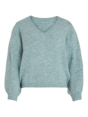 Vila Damski sweter VIJAMINA REV V-Neck L/S Knit TOP-NOOS dzianinowy sweter z dzianiny, turmalina/szczegóły: melanż, XS, Tourmaline/szczegóły: melanż, XS