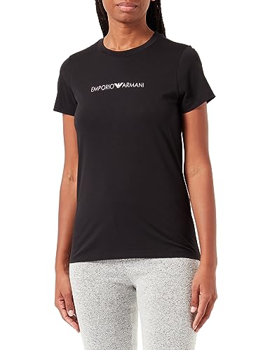 Emporio Armani Damska koszulka z okrągłym kołnierzem z logo Iconic, czarny, L