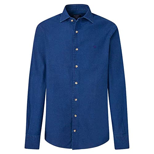 Hackett London Męska koszula dżinsowa MID, niebieska (indygo), L, Niebieski (indygo), L
