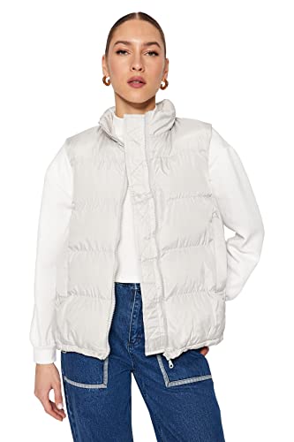 Trendyol Damska kamizelka z tkanym kołnierzem, KAMIEŃ, S