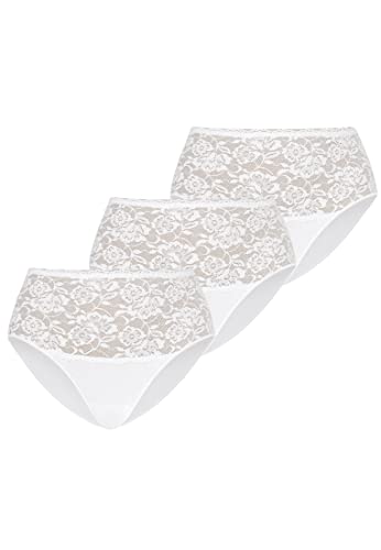 Teyli Damskie figi z bawełny, wysoka talia, z koronką, 3 sztuki w opakowaniu, biały, M