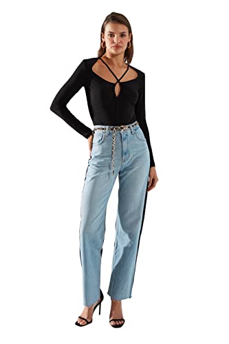 Trendyol Woman Regular Bodycon Scoop Neck Woven Bodysuit Koszula damska, czarny, 36