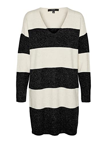 VERO MODA Damska sukienka VMDOFFY LS V-Neck Dress GA Boo, czarna/szczegóły: melanż W. Birch Melange Stripes, XS, czarny/szczegół:melanżowe paski w kształcie brzozy, XS