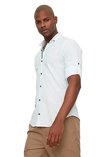 Trendyol Męska koszula z kołnierzem z guzikami Apolfent Slim Fit, miętowy, XL