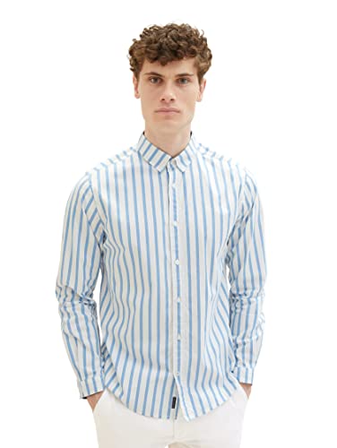 TOM TAILOR Koszula męska 1036219, 31789, biała, biała, w paski, XXL, 31789 - Blue Off White Stripe, XXL