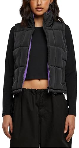 Urban Classics Damska kamizelka damska Reversible Cropped Puffer Vest black/realviolet 4XL, czarny/fioletowy, 4XL