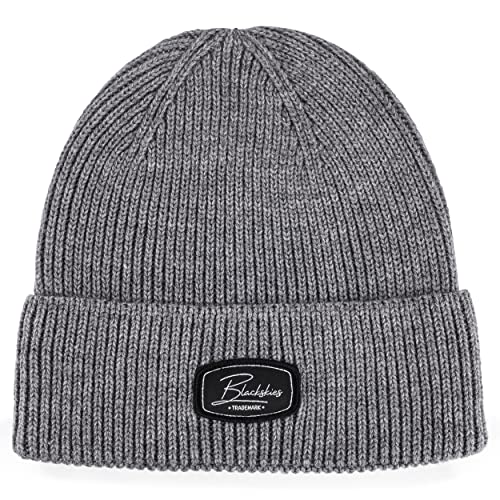 Blackskies Razor Beanie | męska damska czapka zimowa czapka wełniana czapka dzianinowa melanżowa czarna szara naszywka, szary, jeden rozmiar