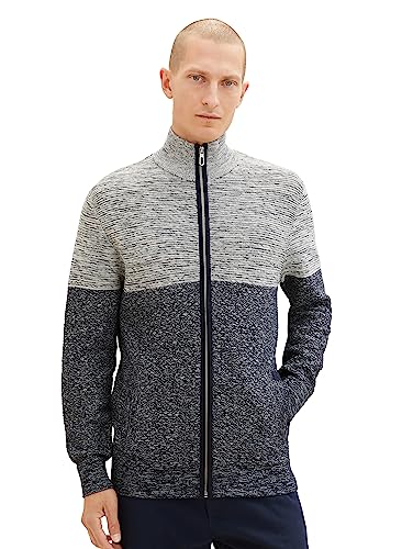 TOM TAILOR Męska kurtka z dzianiny z bawełny z zamkiem błyskawicznym, 32794-beżowy Multi Structure Design, 3XL