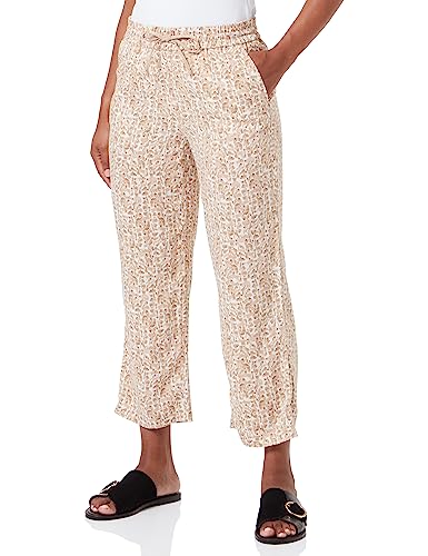 Gerry Weber Damskie spodnie lniane 7/8 Easy Fit spodnie rekreacyjne skrócone 7/8 spodnie jednokolorowe długość 7/8, ecru/biały nadruk, 38 Kr�tki