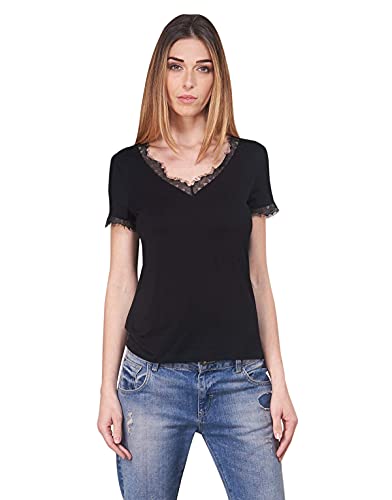 Morgan damska koszulka Manches Courtes Col V Dentelle Dminol T-shirt