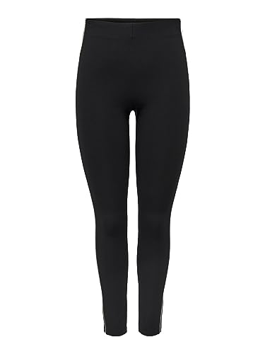 ONLY Legginsy damskie z wysokim stanem, Czarny/szczegóły: srebrny panel Bling, (L) W / 32L