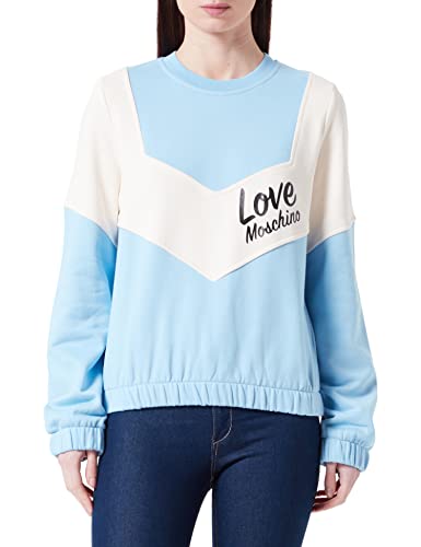 Love Moschino Damska bluza z długim rękawem, okrągły dekolt, z wstawkami w kontrastowych kolorach i włoskim logo, błękitna/biała, 44, Błękitny/biały, 44