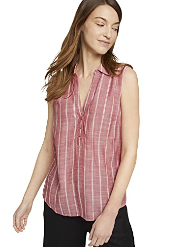 TOM TAILOR Damski Bluzka Henley bez rękawów z wzorem w paski 1025824, 27091 - Red Stripe Vertical, 42