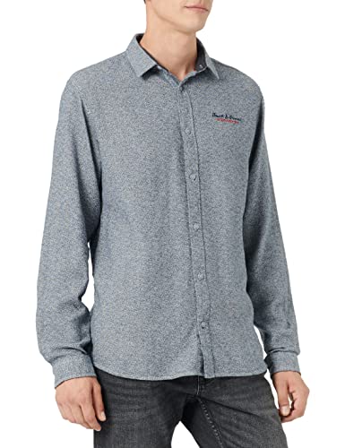 JACK&JONES męska koszula JCOBERG z długim rękawem, granatowa/szczegóły: melanż, L