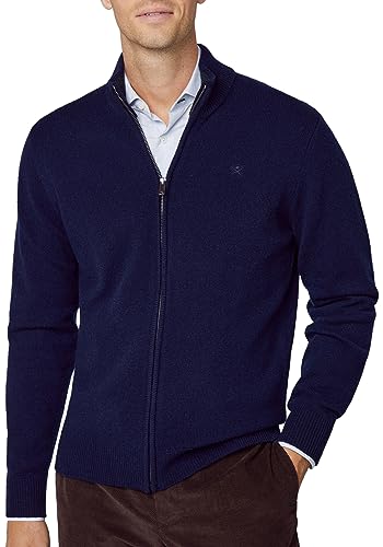 Hackett London Męski kardigan z wełny jagnięcej Fzip, Niebieski (granatowy), XL