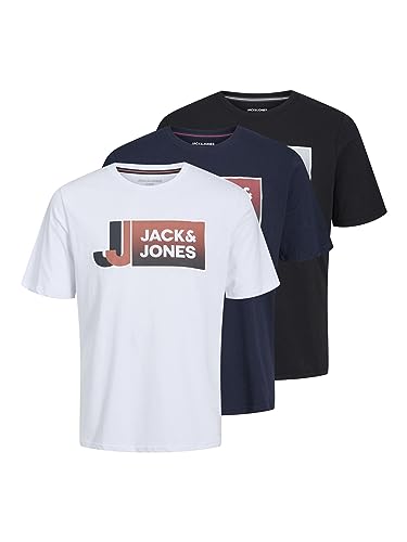 JACK & JONES T-shirt męski, 3-pak, Czarny/opakowanie: czarny + biały + granatowy, XL