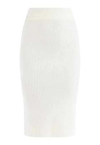RISA Spódnica midi z dzianiny damska 25825228, biały, XS-S