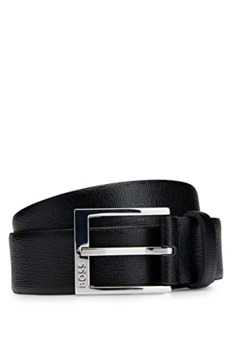 BOSS Męski pasek Clo Sz35 Włoski skórzany z klamrą z logo, czarny, 85 cm
