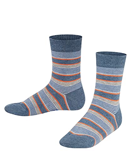 FALKE Unisex dziecięce skarpety mieszane w paski, bawełna, szaro-niebieskie, wiele innych kolorów, wzmocnione skarpety dziecięce ze wzorem, oddychające, cienkie, z paskami i prążkami, 1 para,