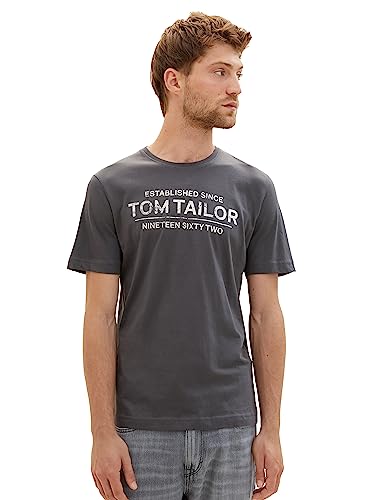 TOM TAILOR Męski T-shirt z nadrukiem logo, 10743 – Cyber Grey, XXL