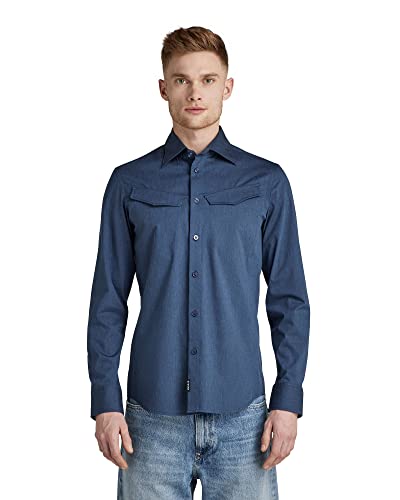 G-STAR RAW Męska koszula Slant Pocket Slim, Wielokolorowy (Dk Sea Blue Htr D21087-c965-c987), XS