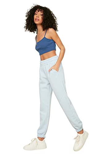 Trendyol Damskie spodnie dresowe Niebieski basic joggare planowany dresy z dzianiny, Niebieski, S