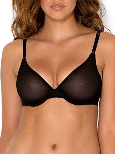 Smart & Sexy Damski biustonosz Sheer Mesh Demi z fiszbinami, Czarny odcień (siatka), 95C