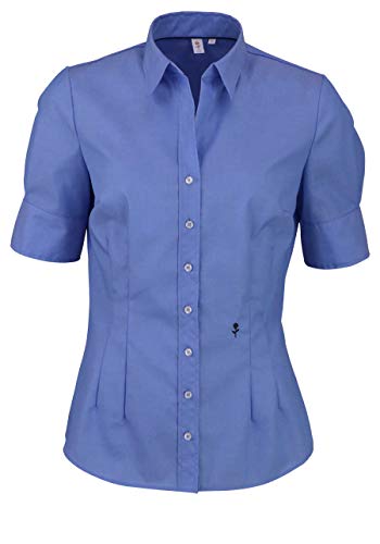 Seidensticker Bluzka damska - bluzka koszulowa - nie wymaga prasowania - Slim Fit - krótki rękaw - uniwersalna - 100% bawełna, średni niebieski, 34