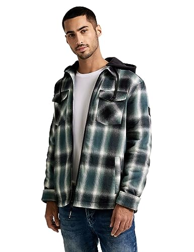 Street One MEN Męska kurtka przejściowa, overshirt w kratkę, Dark Forest Green, L