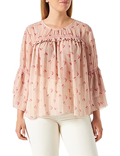 Noa Noa Damska bluza z recyklingu z poliestru, Short Sleeve Blouse, Nadruk czerwony, 36 PL