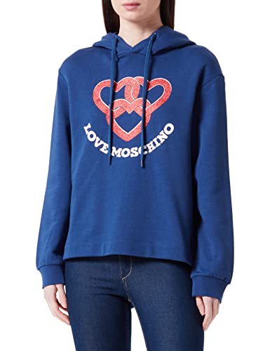 Love Moschino Bluza z kapturem o prostym kroju z nadrukiem serc Koszulka damska, niebieski, 46