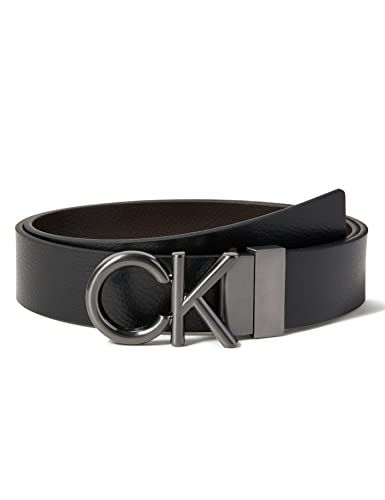 Calvin Klein Pasek Mężczyźni Ck Metal Bomby PB 3.5 cm Skórzany pasek, Czarny/Brązowy (Ck Black/Dk Brown), 80