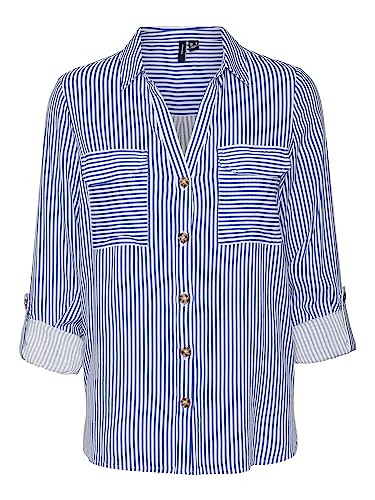 VERO MODA Damska bluzka Vmbumpy L/S New WVN Ga Noos, Beaucoup Blue/Stripes: śnieżnobiałe, S