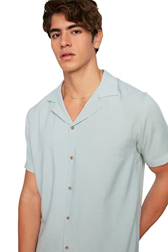 Trendyol Męska koszula o regularnym kroju Apaş Collar Short Sleeve z wiskozy, M