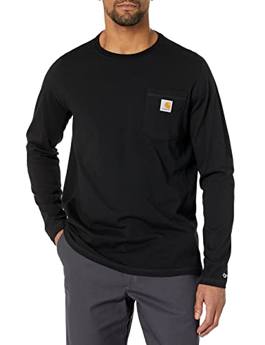 Carhartt Męska koszulka z długim rękawem Force Relaxed Fit Midweight z kieszeniami, czarny, L