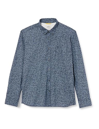 camel active Męska koszula z długim rękawem z nadrukiem na całej powierzchni, niebieski (Night Blue), M