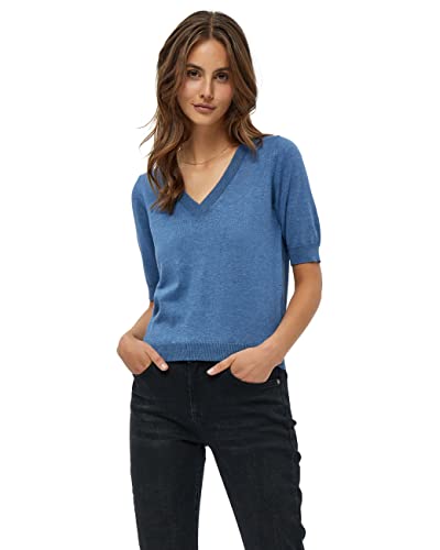 Minus Damska koszulka z dzianiny z dekoltem w serek, 5021m niebieski melanż, L