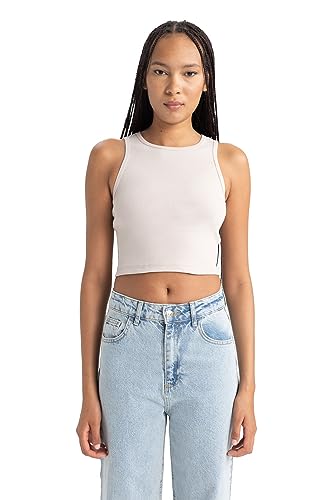 DeFacto Damski top typu crop top, sportowy top damski, modny top damski, sportowy styl, wszechstronne łączenie, beżowy, XL