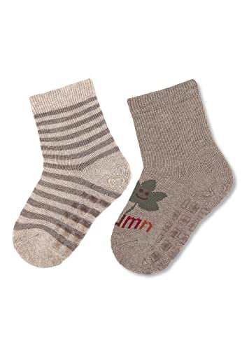 Sterntaler Unisex Baby Abs-skarpetki, dwupak, jesień i prążki, skarpety dziecięce, Be?owy Melan?, 24 EU