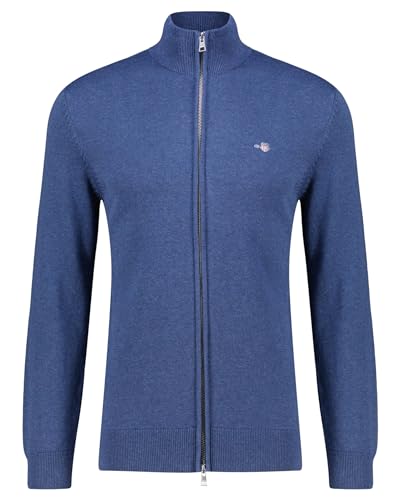GANT Męski kardigan na co dzień bawełniany z zamkiem błyskawicznym, granatowy melanż, 3XL