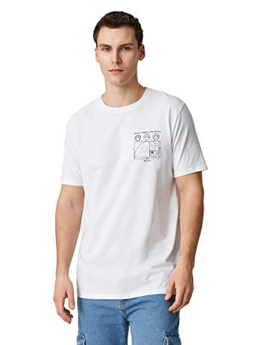 Koton Męski T-shirt z okrągłym dekoltem z geometrycznym nadrukiem, biały (000), M