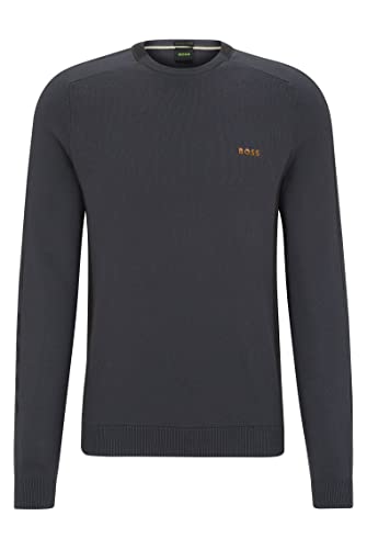BOSS Rinos sweter męski z mieszanki bawełny z logo w paski, ciemnoszary, L