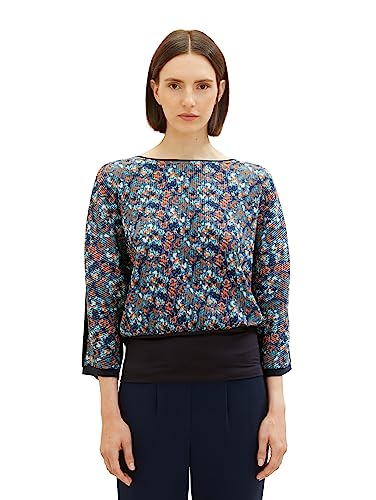 TOM TAILOR Damska koszulka z plisą i wzory, 32370-Navy Small Tie Dye Floral, XXL
