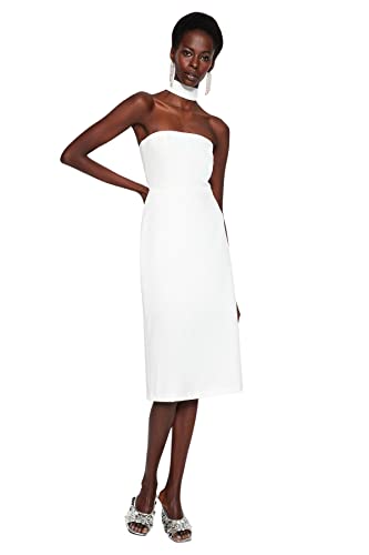 Trendyol Damska sukienka midi bodycon, dopasowana, ecru, 36, Ecru, 62